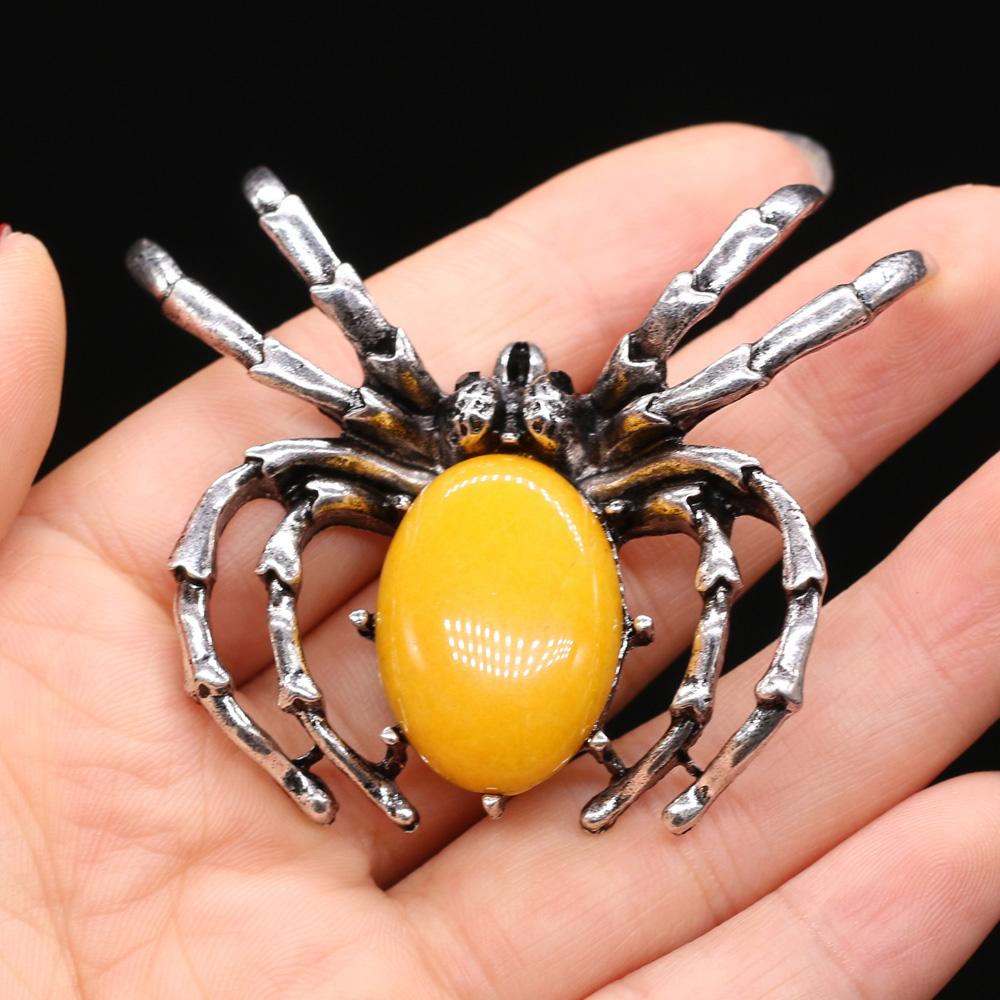 Women Brooch Natural Stone Spider-Shaped Pendant For Jewelry Making DIY Necklace Bracelet Clothes Shirts Accessory