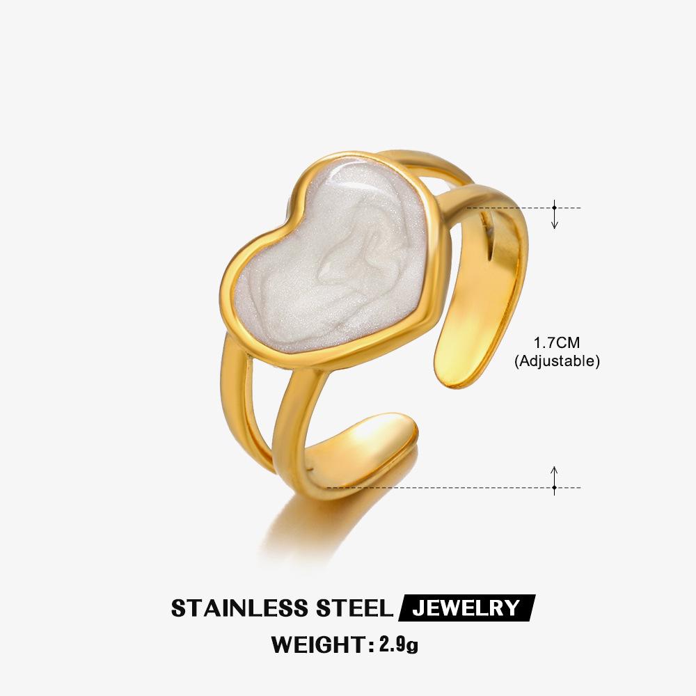 Stainless Steel White Dripping Oil Opened Ring for Women Square Vintage Gold Color Geometric Adjustable Finger Ring Jewelry