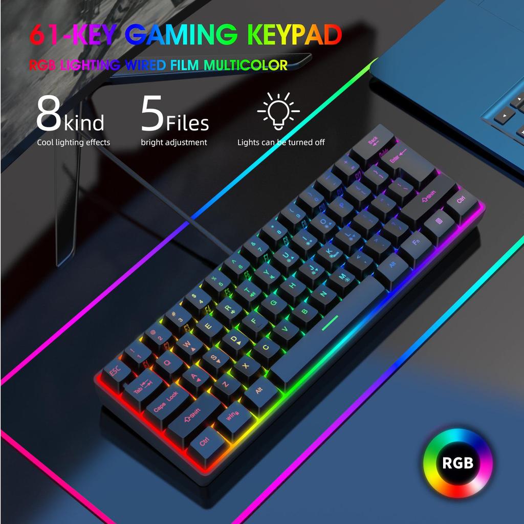 61-клавишная RGB проводная игровая клавиатура с механическим ощущением