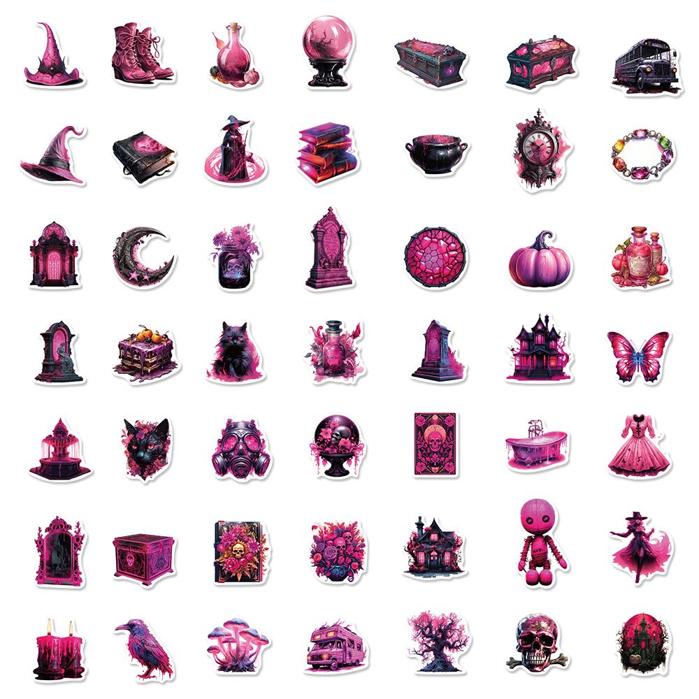 50PCS Halloween Purple Black Magic Stickers Skateboard Suitable Helmets Desktop Cartoon Graffiti Wall Bar Sticker Pack Wholesale
