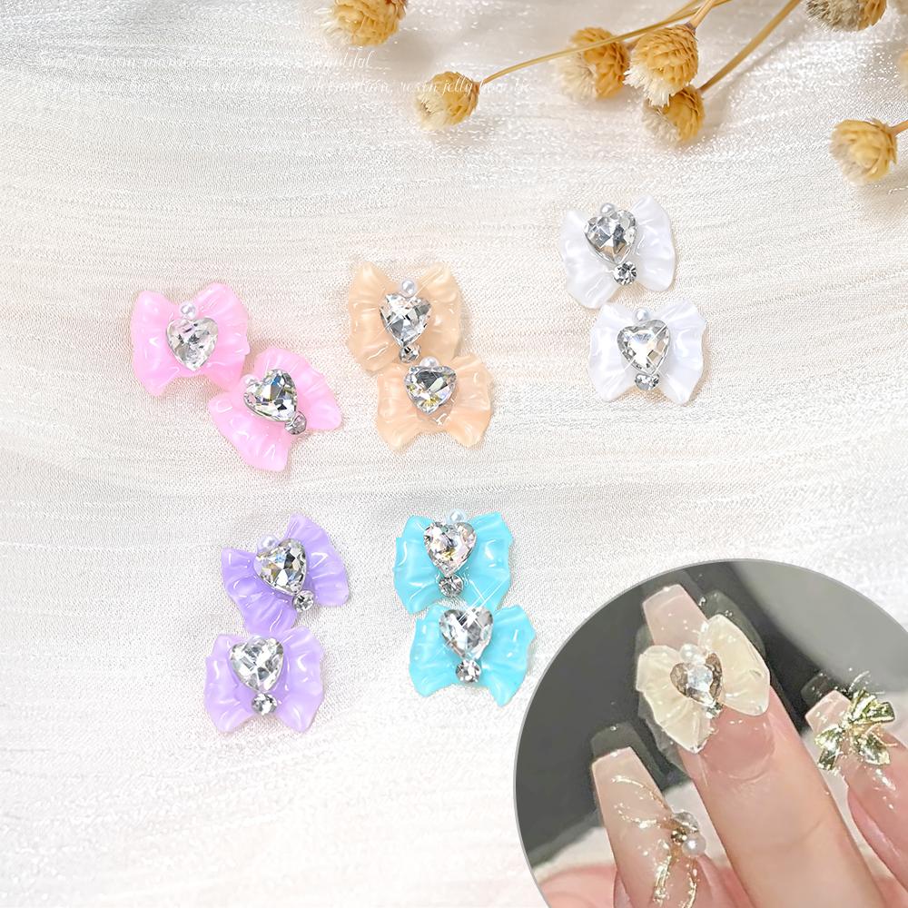 10pcs Sailor Warrior Moon Nail Charm 3D Shiny Japanese Bowknot Diamond Gem Nail Rhinestones Crystal Heart Design DIY Nail Parts