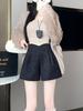 Женские широкие шорты с высокой талией, облегающие повседневные шорты А-силуэта, модная одежда в корейском стиле 2000 года, весна