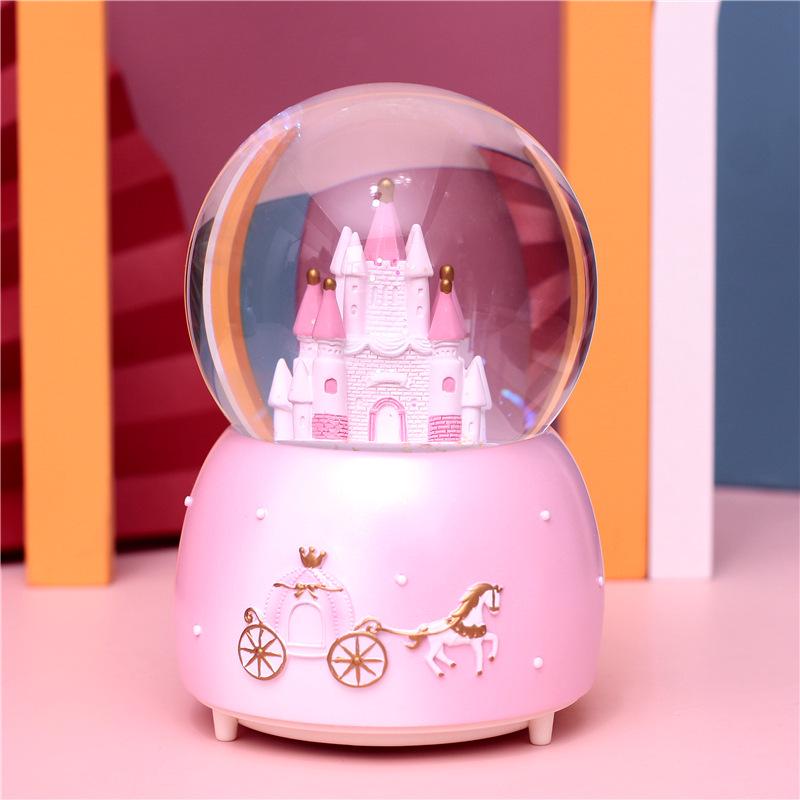 Pink Heart Castle Music Box Lantern - Snow Princess Dream Castle Birthday Gift