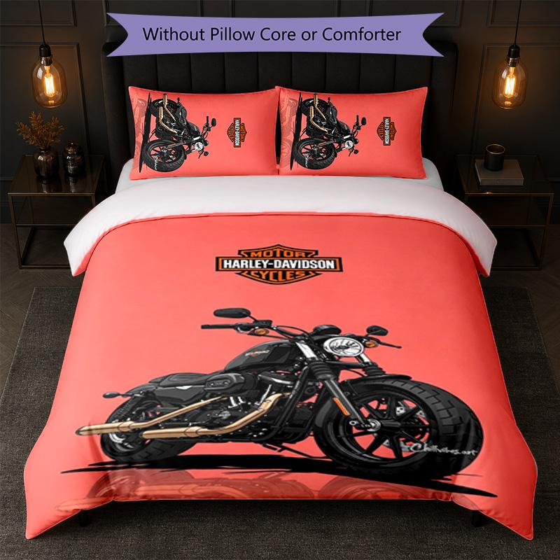 Harley-Davidson Print 3Pcs Duvet Cover Set 1 Duvet Cover and 2 Pillowcases Soft Bed Linen For Household Bedroom