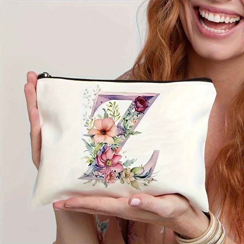 1pc Floral Alphabet Cosmetic Bag -Perfect For Travel, Weddings, And Bachelorette Parties For Bridesmaids And Maid Of Honor