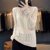 New V-neck Hollow Bottoming Shirt Women's Pullover Worsted Wool Slightly Transparent Casual Loose Sweater Top