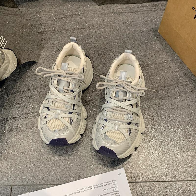 Сетчатые кроссовки на платформе для женщин, весенние новинки, увеличивающие рост, дышащие, с круглым носком, нишевые спортивно-повседневные туфли