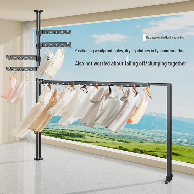 Telescopic Foldable Floor-to-Ceiling Clothes Rack for Indoor/Outdoor Use
