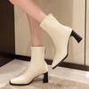 Fashion Women's Fashion High Heel Ankle Boots Square Toe Back Zipper Short Boots Woman Elegant Solid Color Patent Leather Botas De Mujer