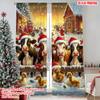 2pcs 2D Flat Printing Christmas Curtains Merry Christmas Farm Cute Animals Versatile Polyester Without Electricity Family Party
