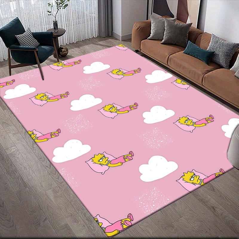 Lisa Simpson Flannel Printed Carpet, Home Sofa Decoration for Living Room & Bedroom, Non‑Slip Play Flannel Floor Mat for Game Room