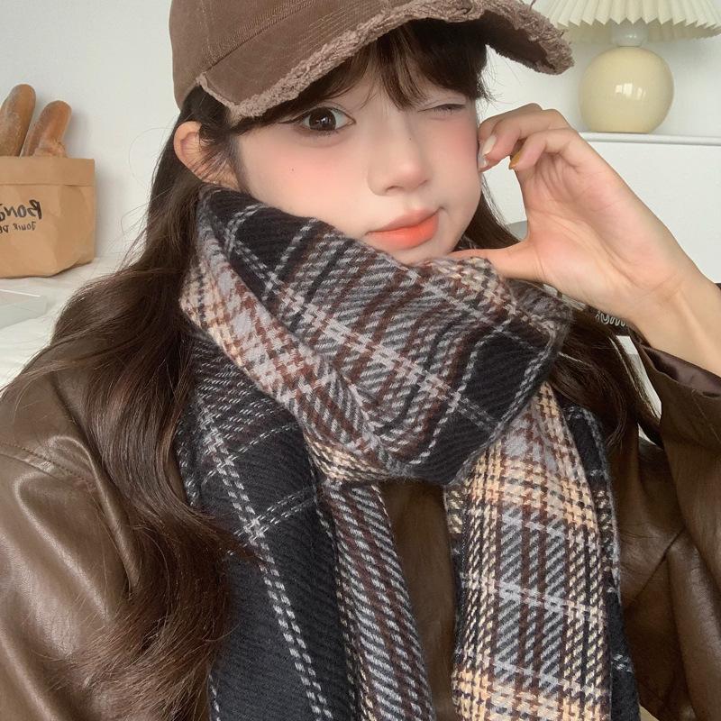 Japanese JK College style plaid scarf women's winter senior sense Korean version versatile student couple winter warm scarf