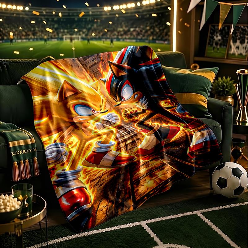Blue Hedgehog In Action Throws Blanket Flannel Blankets Plush for Couch Bed Gifts for Men Women Travel picnic blanket Christmas fan gifts