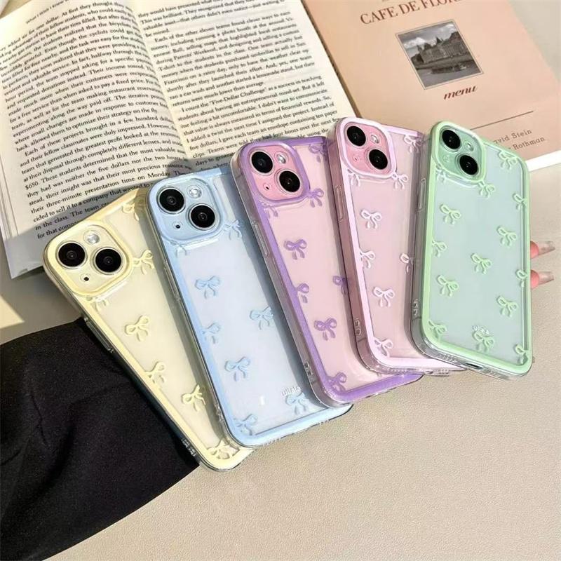 Мягкий чехол для телефона с дизайном бантика в конфетных цветах для iPhone 17 Air 16 15 14 13 12 11 Pro Max 16 Plus 16E Ударопрочный Мягкий Прозрачный Чехол