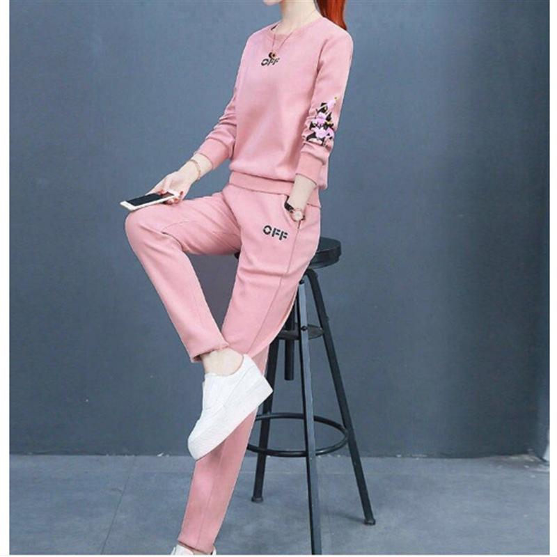 Спортивный костюм женский большого размера, весенне-осенняя спортивная одежда, модный повседневный свободный узкий свитер из двух частей