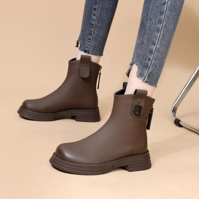 Женские короткие туфли на платформе, женские ботильоны челси, коричневые ботильоны, круглый носок, кожаные ботинки на толстой подошве