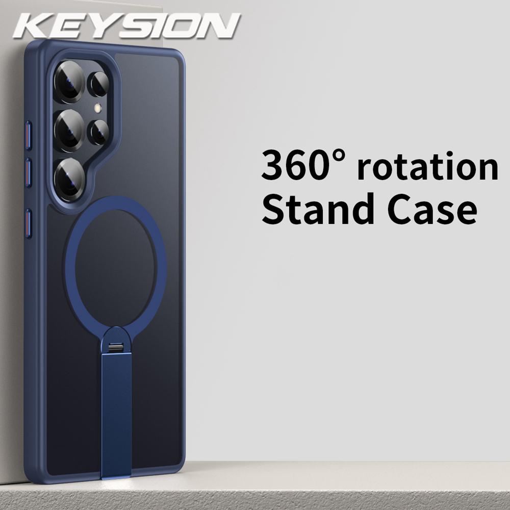 KEYSION 360 Скрытая Металлическая Подставка Магнитный Чехол для Magsafe для Samsung Galaxy S24 S25 Ultra S24+ S25+ Матовый Ударопрочный Чехол для Телефона