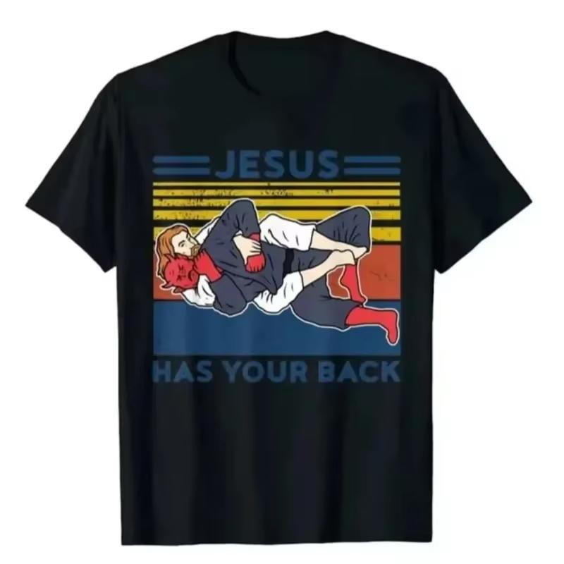 Футболка для джиу-джитсу Иисус прикроет тебя Футболка BJJ MMA Jujitsu Повседневный топ Хлопок Мужская и женская футболка Харадзюку Большой размер ...