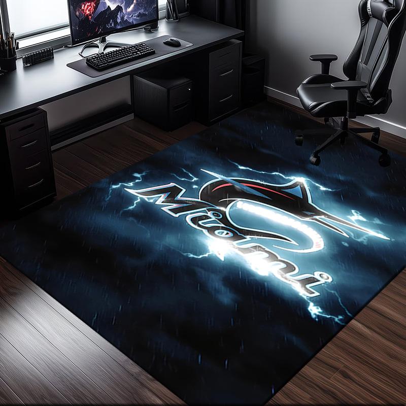 Marlins Baseball Team Rug Office Carpet Non-Slip Mat, Chair Rug Floor Covering for Gaming, Bedroom, Living Room , Home Decor Christmas Gift