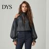 Skin Friendly Shirts Women Fall Cold Shoulder Shirt, Vintage Ethnic Print High Casual Blouses Collar Blouse, Ruffle Lantern Sleeve Top Autumn
