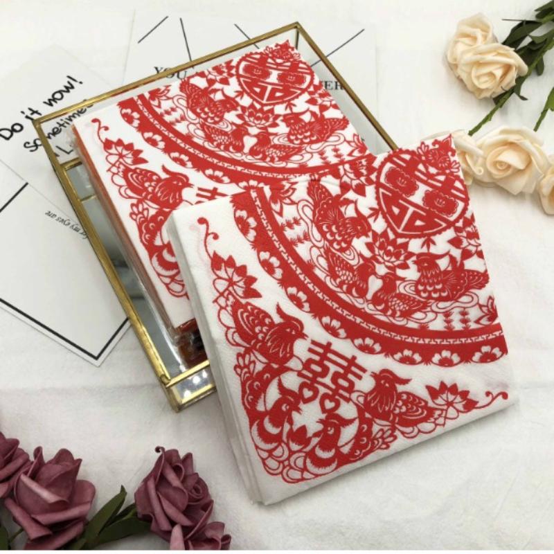 Китайские бумажные салфетки для вырезания радостных печатных изделий из бумаги, свадебные праздничные квадратные салфетки для лица 20 шт./упак.