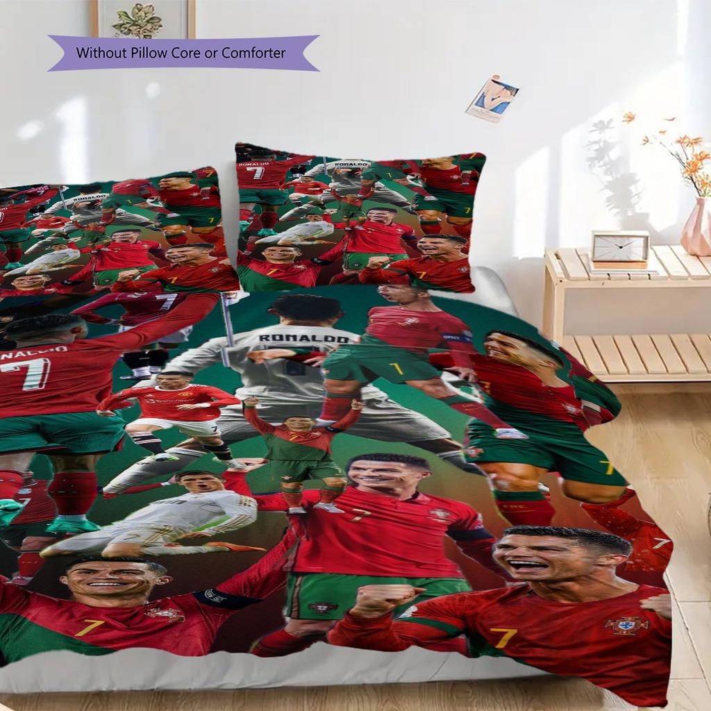 Portugal's Triumph Football Glory Three-piece set (1 * duvet cover + 2 * pillowcase, without core) Bedding set Soft and comfortable