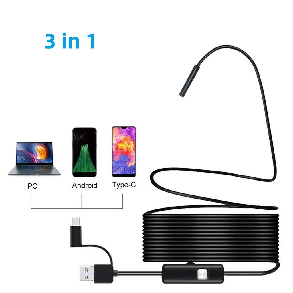 5.5mm Sewer Industrial Endoscope Waterproof Piping Endoscopy Type C Mini Camera 3 In 1 Automotive Borescope For Android Phone