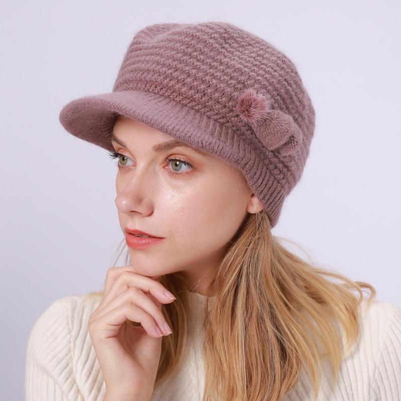 Шапка с утиным язычком, женская, осенне-зимняя, вязаная, шерстяная, шапки и кепки, бархатная, утепленная, морозостойкая, модная, берет
