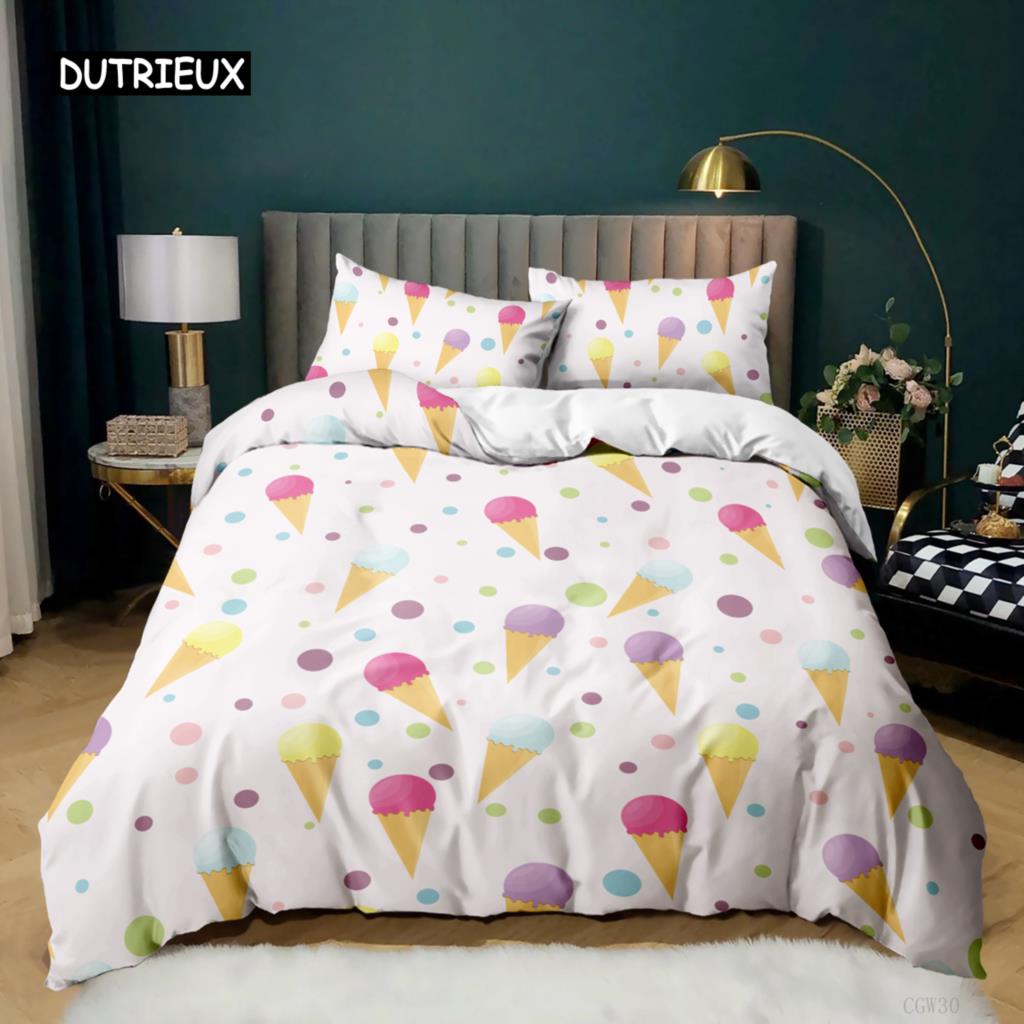 Ice Cream Duvet Cover Collection Colorful Ice Cream Sweet Style Bedding Collection For Kids Girl Microfiber Summer Queen King Size Quilt Cover
