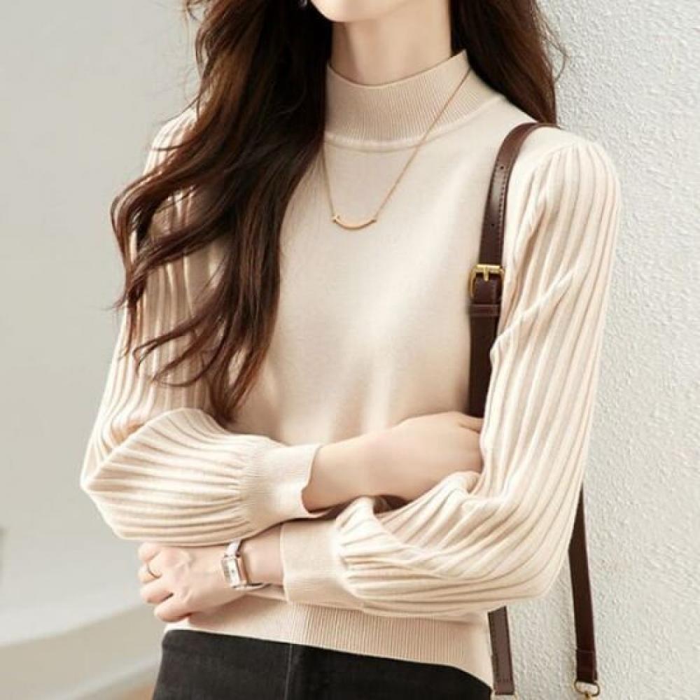 Navava Women Luxury Rib Mock Neck Long Sleeve Knit Top Nk2821