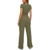 Women 2 Piece Outfits Sets Summer Short Sleeve Ruched Tops And Wide Leg Pants Tracksuit Matching Outfits