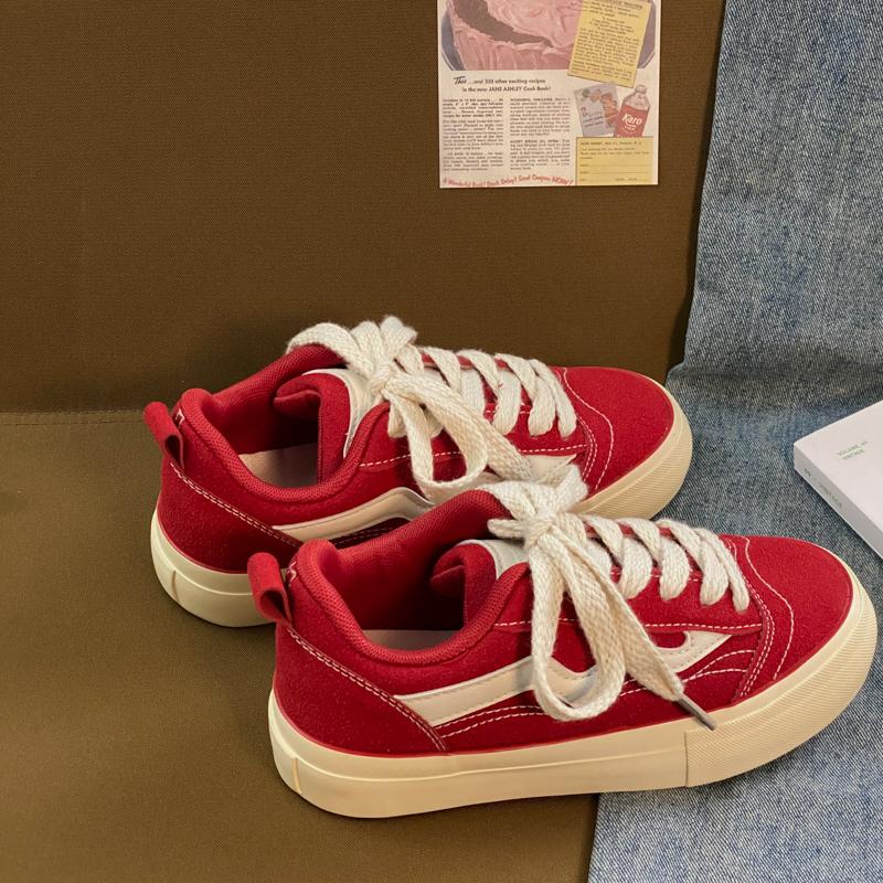 2024 Новые Кроссовки Женские Платформа Замшевые Красные Женские Вулканизированные Туфли Повседневные Женские Туфли На Плоской Подошве Зашнурованные Женские Спортивные Кроссовки Холщовая Обувь