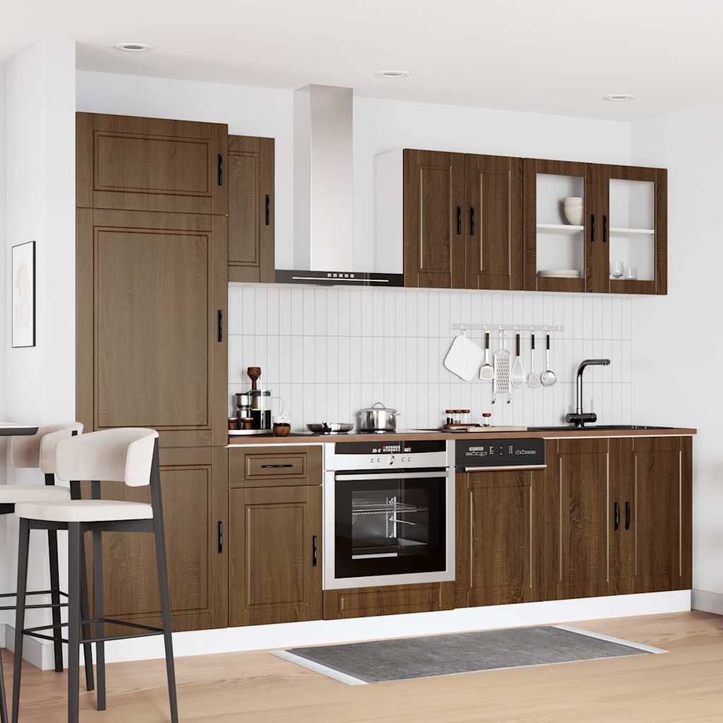 8 Piece Kitchen Cabinet Set Brown Oak Effect Wood Based Material