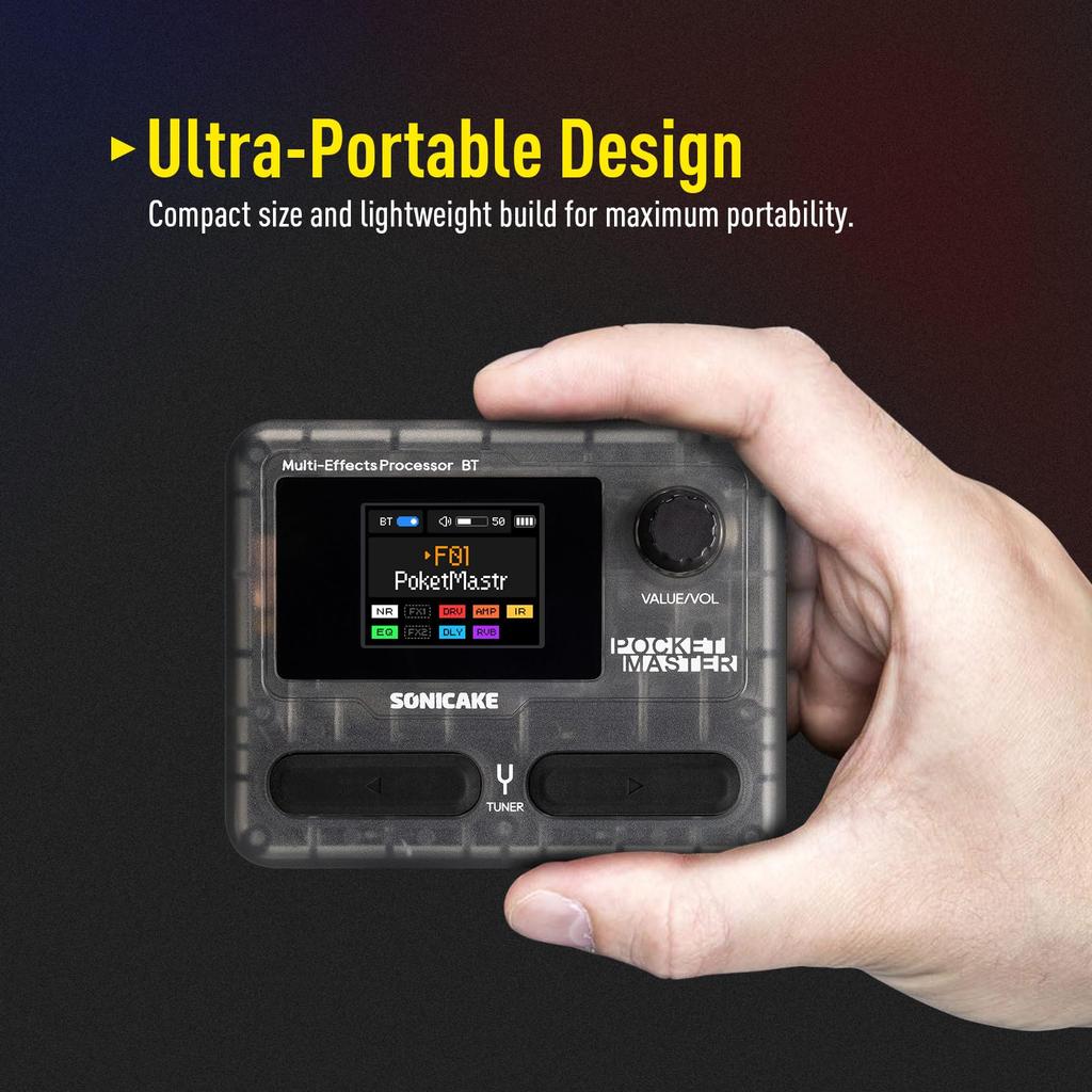 SONICAKE Pocket Master Гитарный и Басовый Усилитель Моделирование IR Симуляция Кабинета Мультиэффекты Стерео OTG USB Аудиоинтерфейс BT Аудио 1,75-дюймовый Цветной ЖК-дисплей
