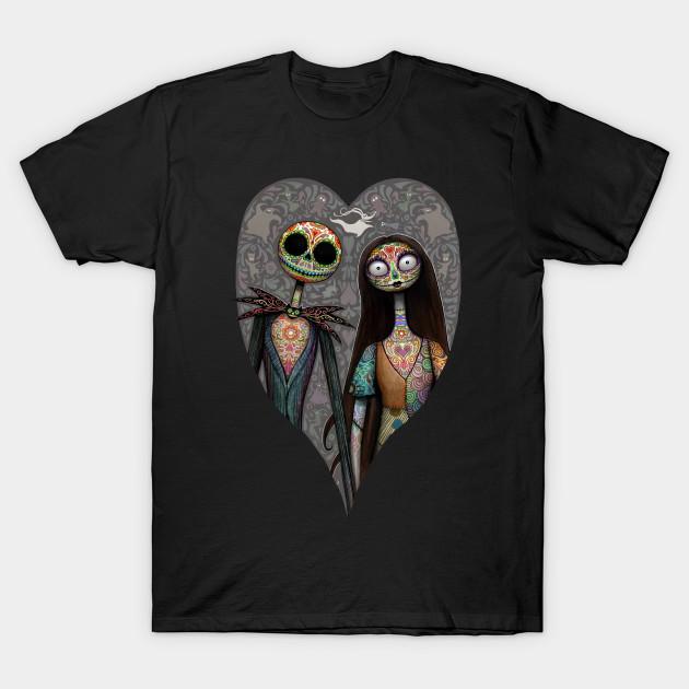 Asian Size Men Print T-shirt Nightmare Sugar Skulls No-Cut Heat Transfer Print Cotton Tshirt