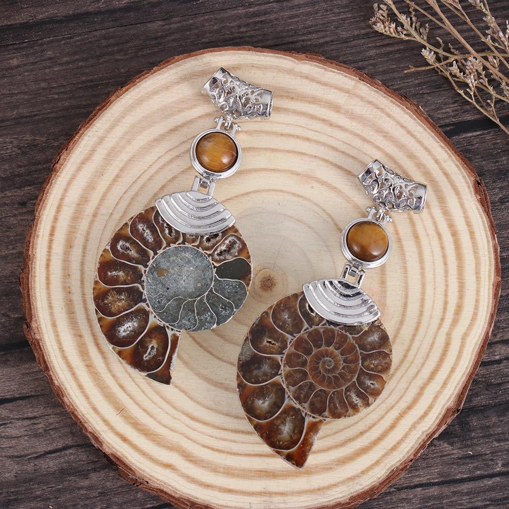 Каменные бусины, аммонит, ископаемый камень, подвеска, натуральный спиральный узор, кабошон, ракушка, каменная подвеска