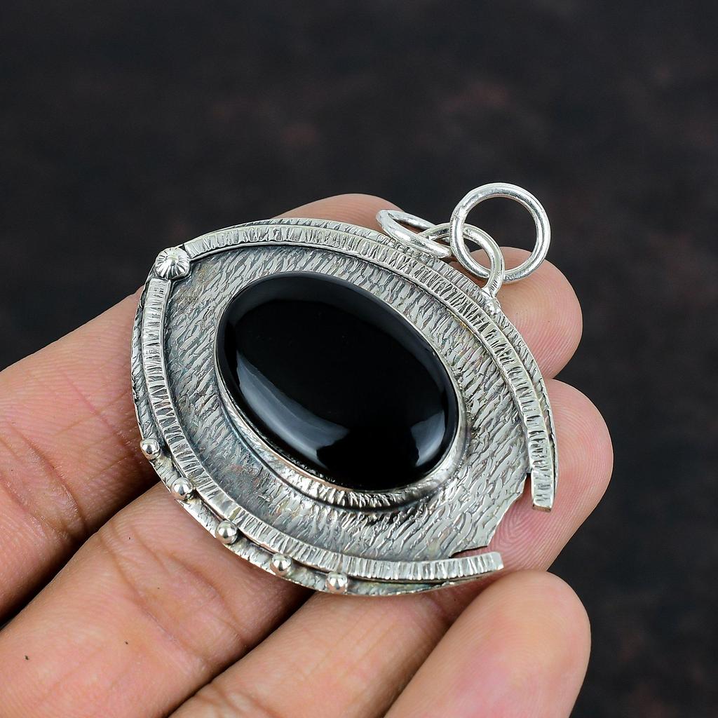 Черный оникс кулон натуральный драгоценный камень ювелирные изделия уникальный кулон 925 стерлингового серебра кулон заявление ювелирные изделия кулон ручной работы подарки для друга