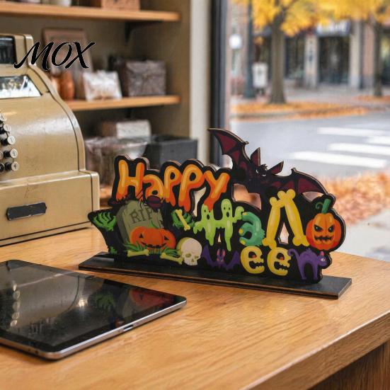 Tiered Tray Halloween Decor Wooden Ornaments for Tabletop Decorations, Stable Base Table Decorative Wood Signs Centerpiece Home Party And Spooky