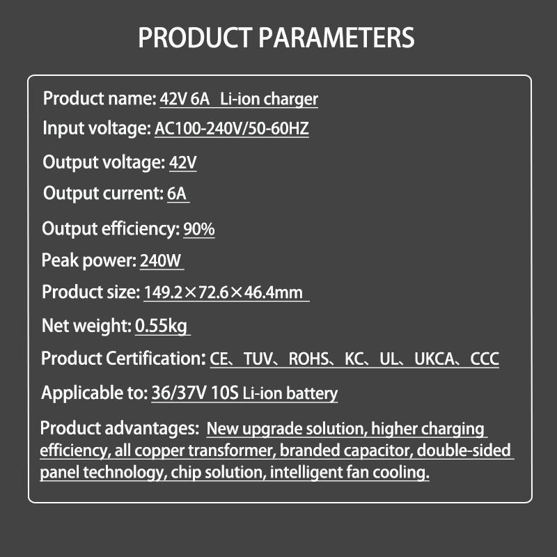 36V 6A Battery Charger 42V GX16 IEC XT60,XT90 Lithium Li-ion Li-poly Fast Charger 10S 36 Volt