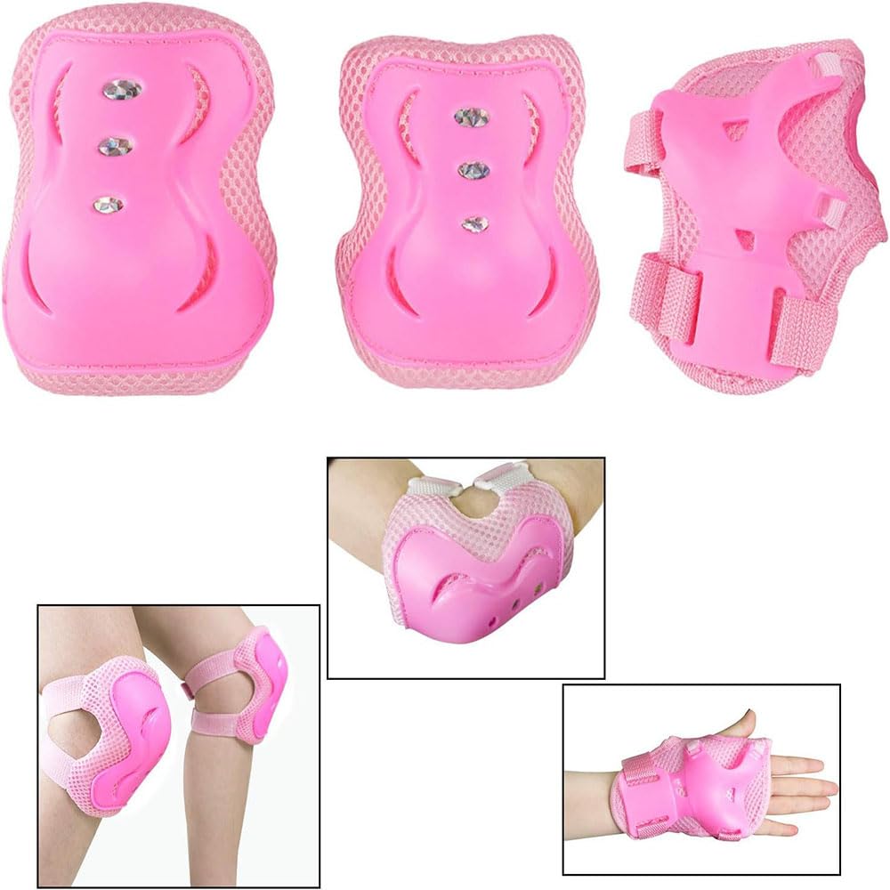Велосипедный комплект SensaBliss с и коленями для детей и для скейтбординга и езды на велосипеде, детская защита, 6 предметов для запястий, локтей, защита, для юниоров, (Темно-розовый)