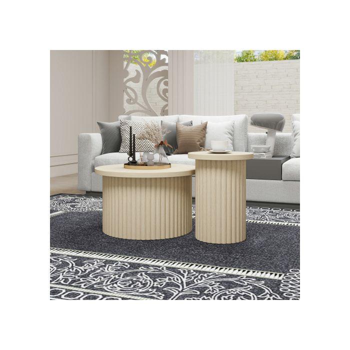 Table basse ronde - MUVOE - Ensemble 2 pièces - Bois naturel - Design contemporain - Stable et durable