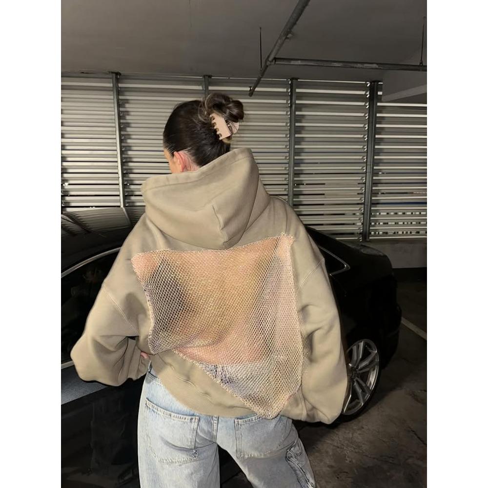 Женская модная толстовка с капюшоном, с длинными рукавами, с сетчатыми вырезами на спине, однотонная