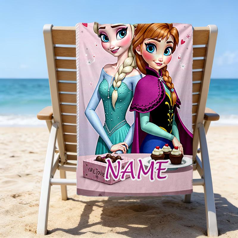 1pc Frozen12 Beach Towel with Custom Name, Beach/Swimming/Bath/Picnic/Camping Towel, Suitable for Seaside Beaches