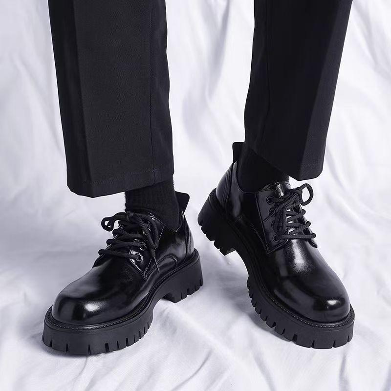 Мужская обувь Модная платформа Кожаная обувь Британский стиль Повседневная Круглый носок Дерби Черный Тренд Мужская обувь Zapatillas Hombre