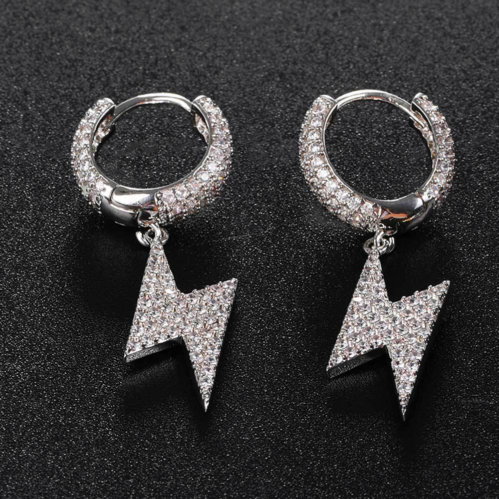 European and American Hip-hop Hoop Earrings Lightning Earrings Micro-inlaid Zircon Personality Trendy Men and Women Earrings