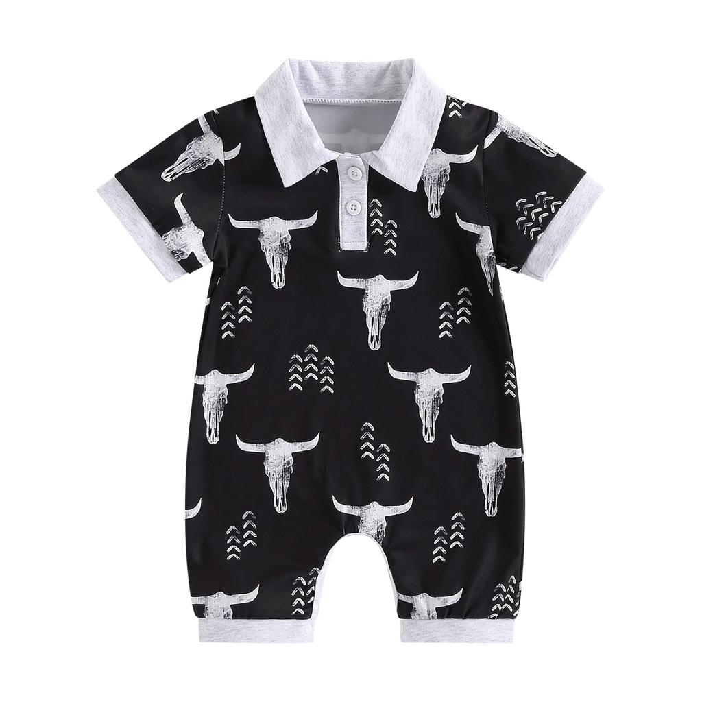 Baby Boys Summer Jumpsuit Casual Bull Head Print Short Sleeve Romper for Newborn Infant