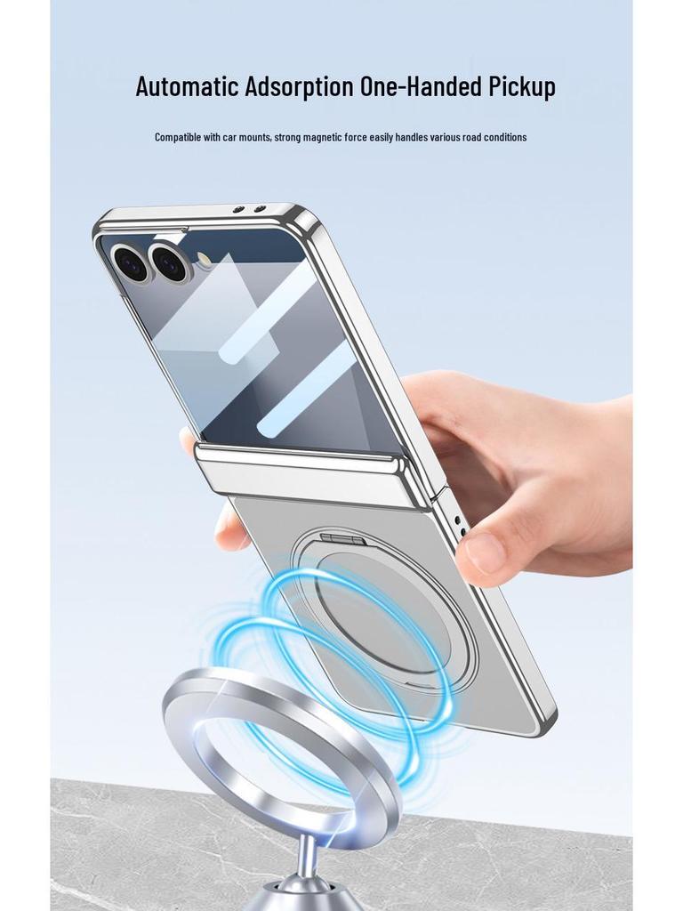 Чехол для Samsung Z Flip7: Вращающаяся на 360° подставка с беспроводной зарядкой, совместимая с Flip6, Прозрачная защитная крышка петли