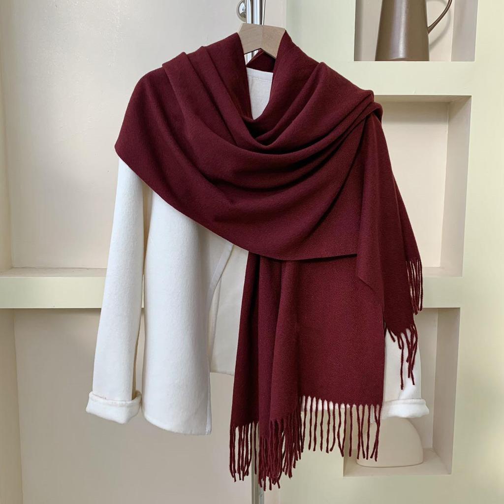 Women's Winter Japanese & Korean Solid Color Shawl - Premium Imitation Cashmere, Custom Logo, Long Autumn/Winter Scarf