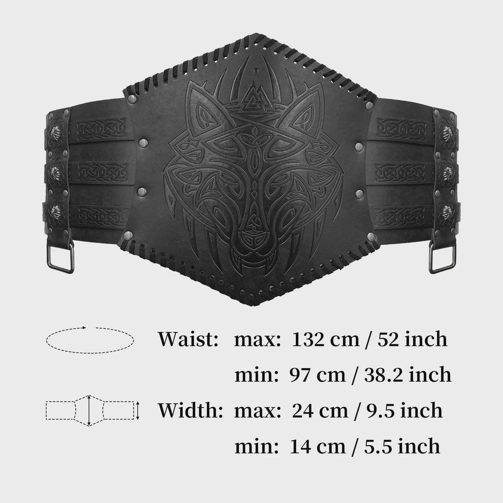 Nordic Viking Thor's Hammer Embossed Wide Medieval Waist Belt
