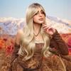 Synthetic Long Wavy Curly Ombre Blonde Color Wig Hair with Side Bang for Women Ladies Heat Resistant Party Daily Hair